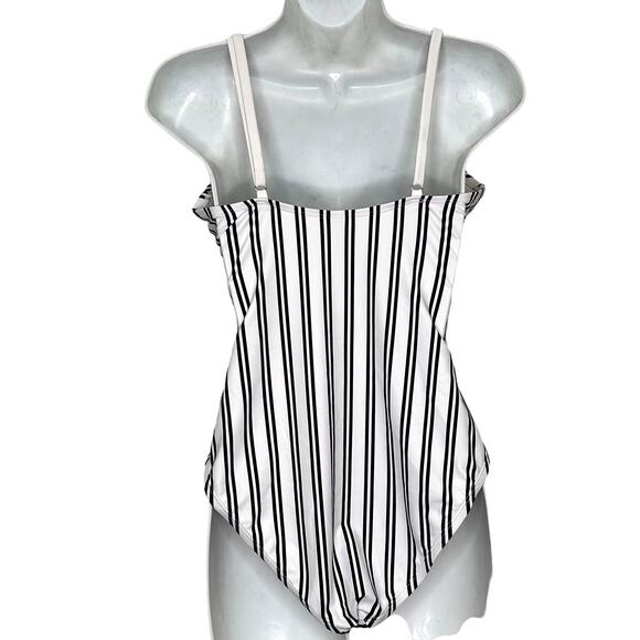Nautica Blue White Striped Lace Front One-Piece Swimsuit - Picture 4 of 7